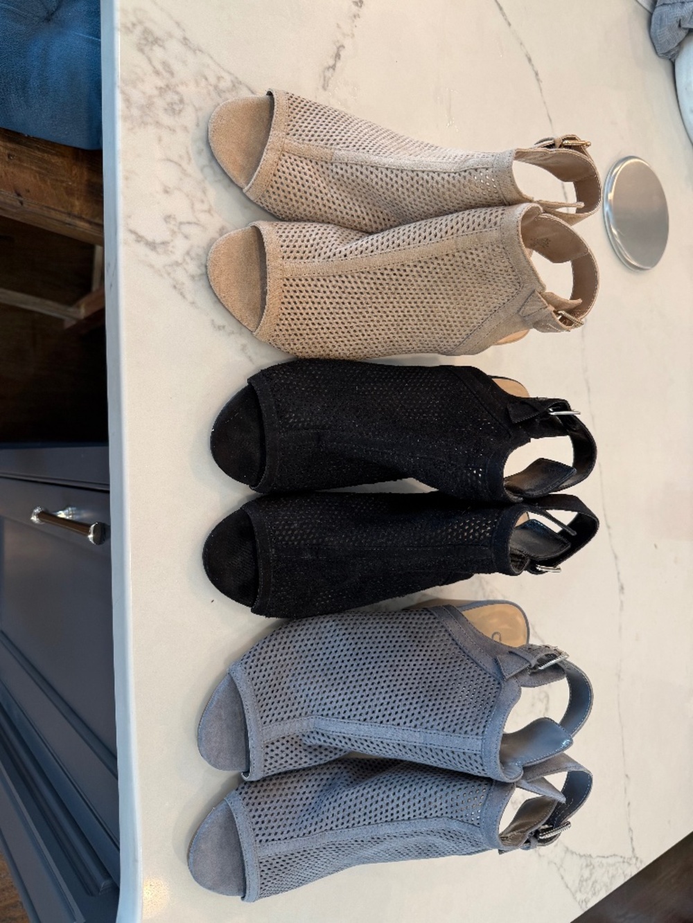 UNISA peep Toe Ankle bootie Heels Beige, Gray (size 8.5), Black (size 9) Bundle